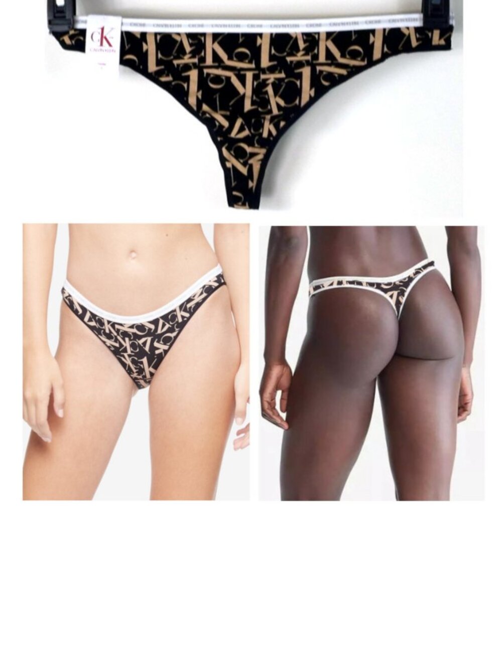Calvin Klein CK One Cotton Print Thong Black Logo Break 005 Size L New QD3783